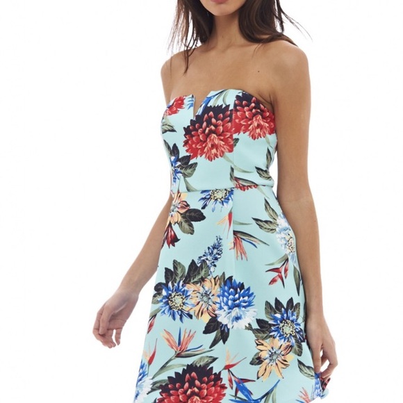 Aqua floral print sweetheart skater dress - Picture 4 of 5